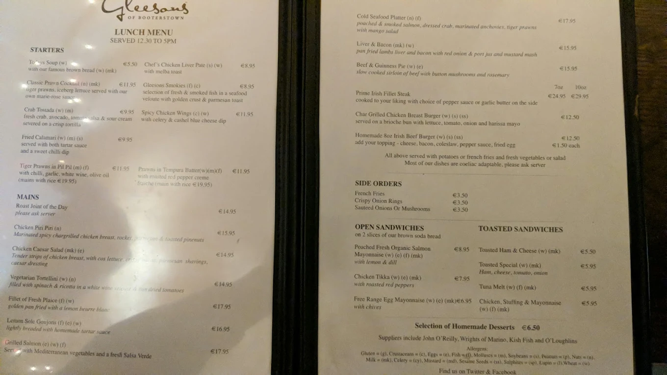Lunch menu